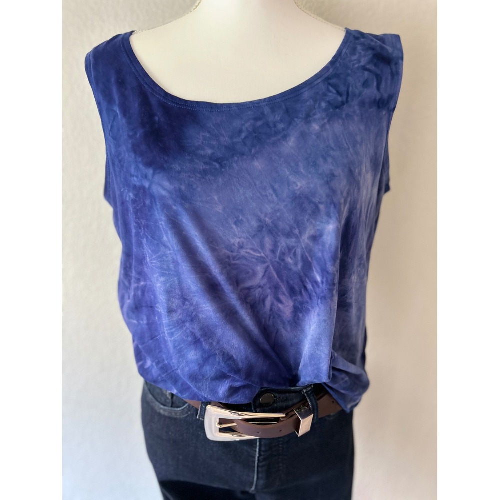Star Vixen Blue Purple Tie Dye Front Tie Knot Sleeveless Scoop Neck Tank Top